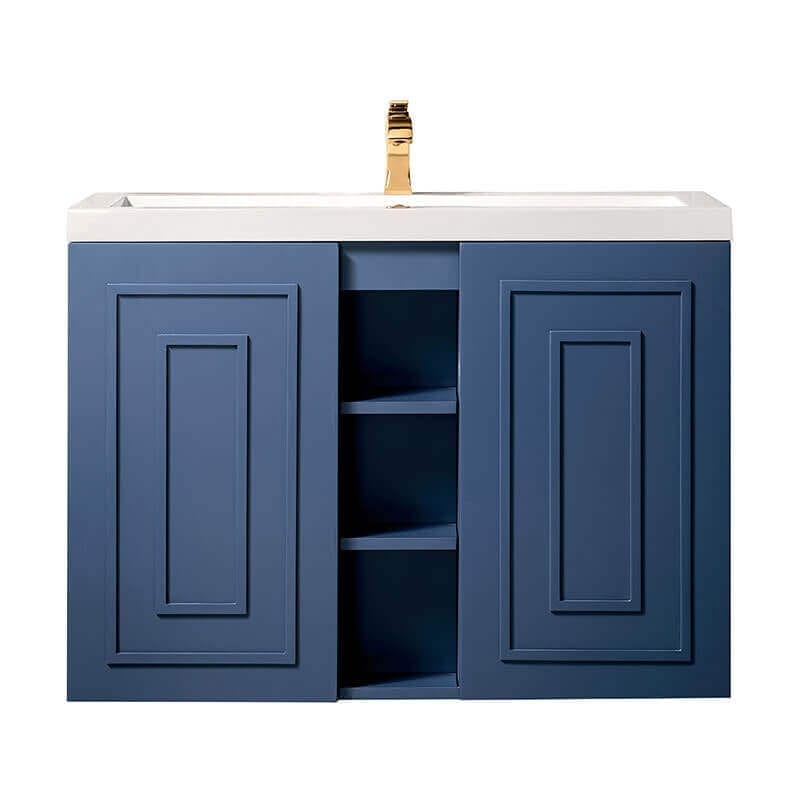 Alicante 39.5" Single Wall Mount Vanity Azure Blue White Glossy Composite Stone Top