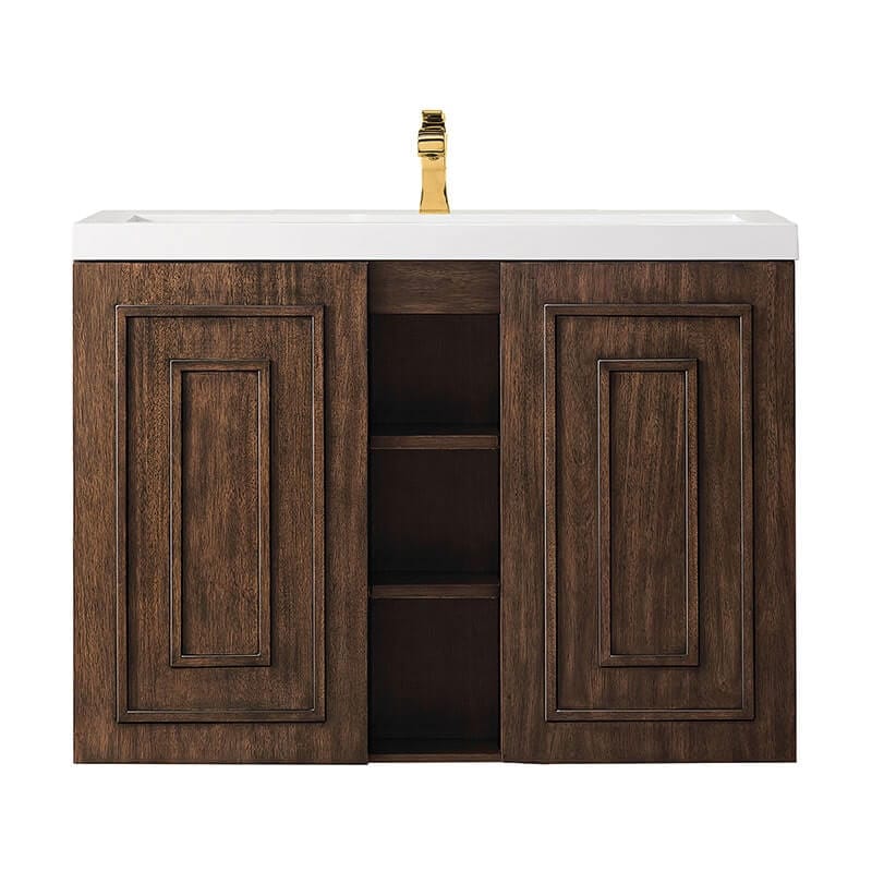 Alicante 39.5" Single Wall Mount Vanity Mid Century Acacia Front View
