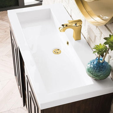 Alicante 39.5" Single Wall Mount Vanity Mid Century Acacia White Glossy Composite Stone Top