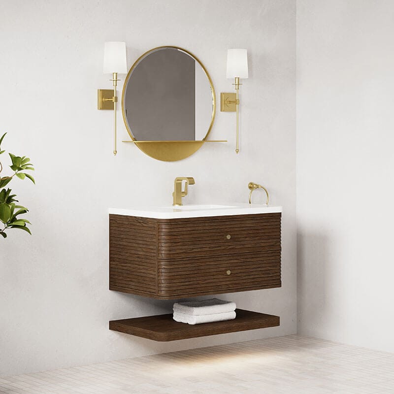 Allamari 36 Inch Single Vanity Sable in Single Hole Faucet White Zeus Silestone Corner View