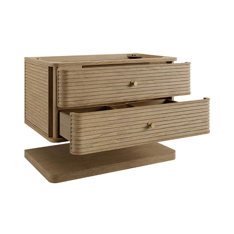 Allamari 36" Single Vanity Dune Mist Corner View Open Drawer