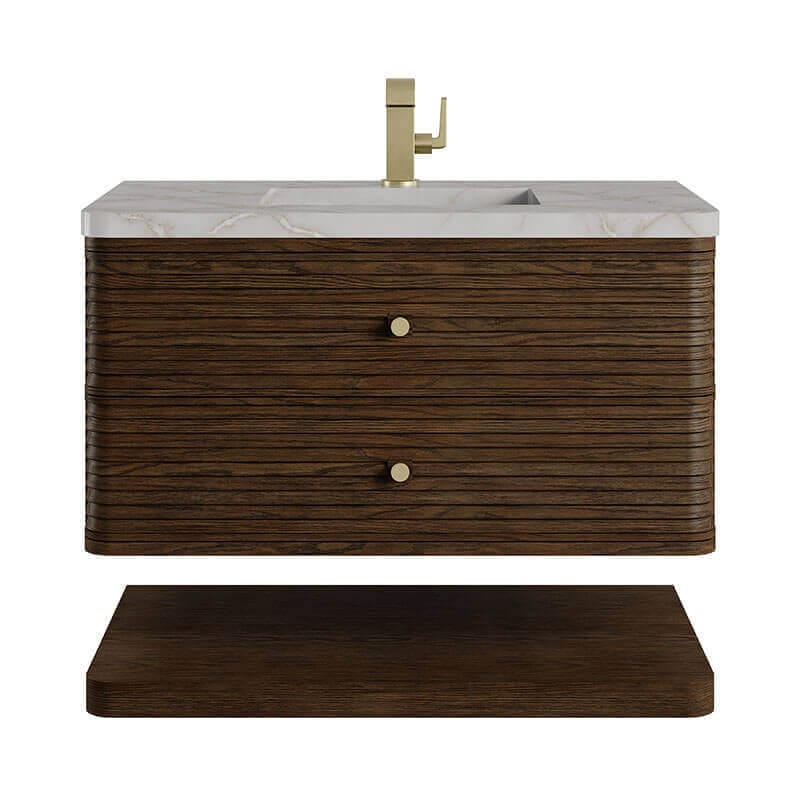 Allamari 36 Single Vanity Sable in Single Hole Faucet White Zeus Silestone Front View