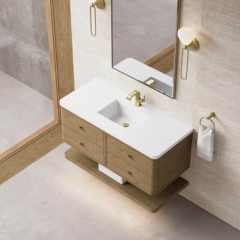 Allamari 48 Single Vanity Dune Mist in Single Hole Faucet Victorian Silver Silestone Top