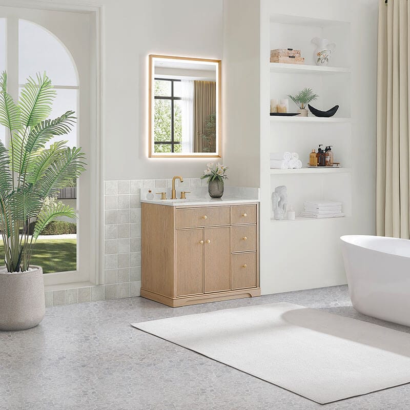 Altair Barnett 36 inch Single Bathroom Vanity with Top Natural Oak Corner View