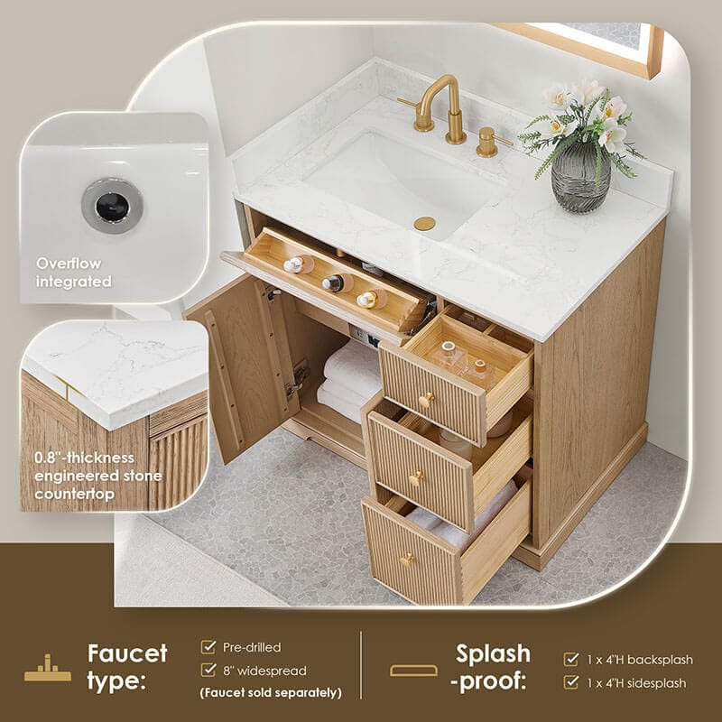 Altair Barnett 36 Single Bathroom Vanity with Top Natural Oak Countertop