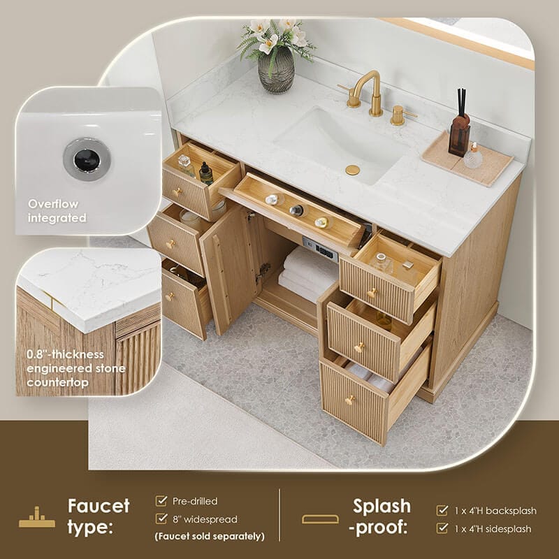 Altair Barnett 48 inch Single Bathroom Vanity with Top Natural Oak Countertop
