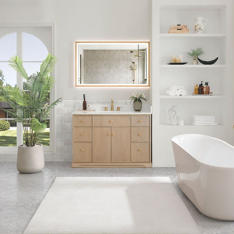 Altair Barnett 48 inch Single Bathroom Vanity with Top Natural Oak Front View