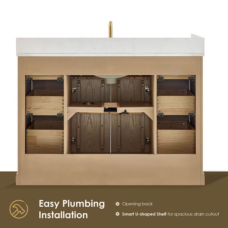 Altair Barnett 48 Single Bathroom Vanity with Top Natural Oak Back View