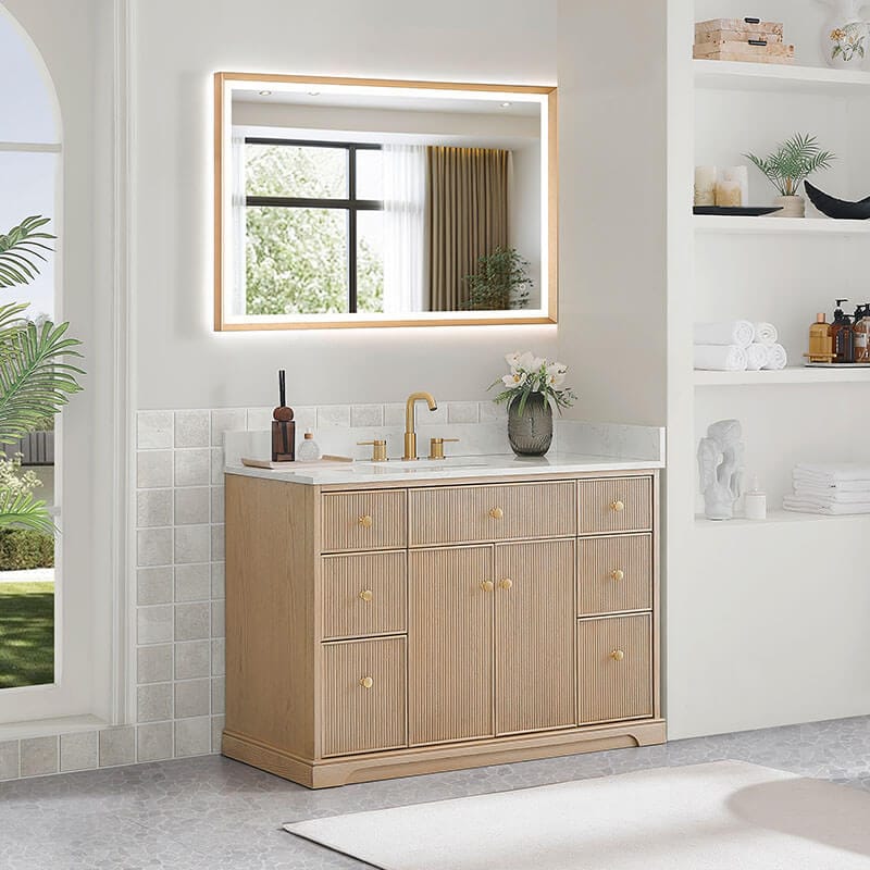 Altair Barnett 48 Single Bathroom Vanity with Top Natural Oak Corner View
