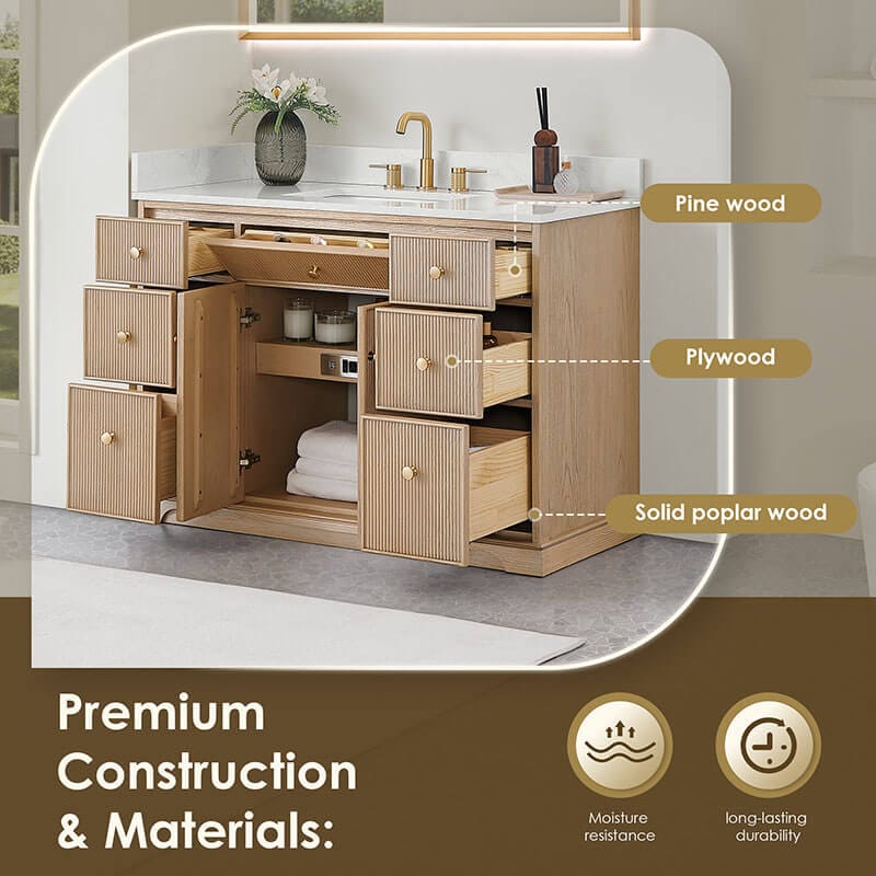 Altair Barnett 48 Single Bathroom Vanity with Top Natural Oak Premium Finish
