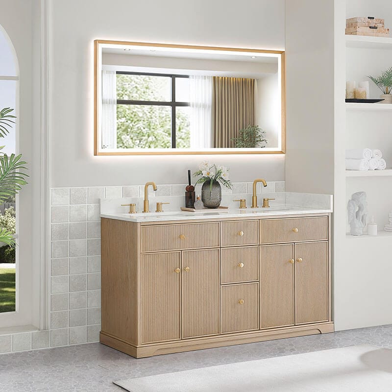 Altair Barnett 60 Double Bathroom Vanity with Top Natural Oak Corner View
