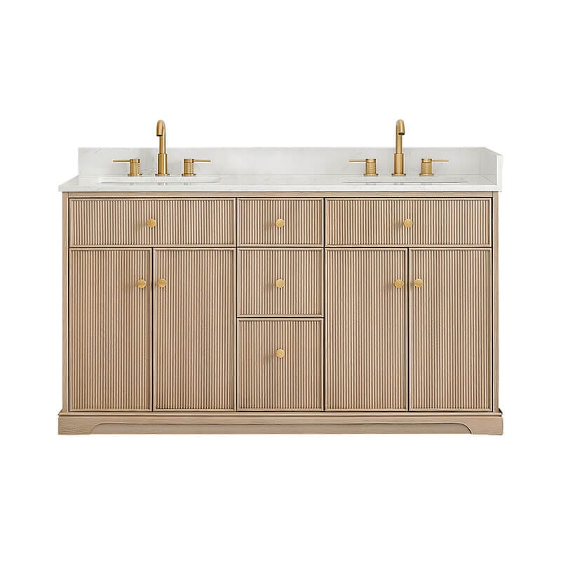 Altair Barnett 60 Double Bathroom Vanity with Top Natural Oak Front View