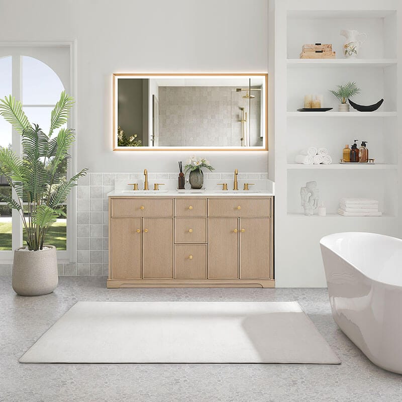 Altair Barnett 60 inch Double Bathroom Vanity with Top Natural Oak Front View