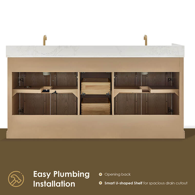 Altair Barnett 72 Double Bathroom Vanity with Top Natural Oak Back View