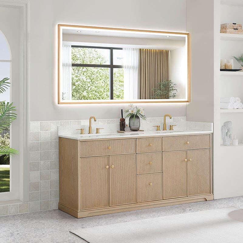 Altair Barnett 72 Double Bathroom Vanity with Top Natural Oak Corner View
