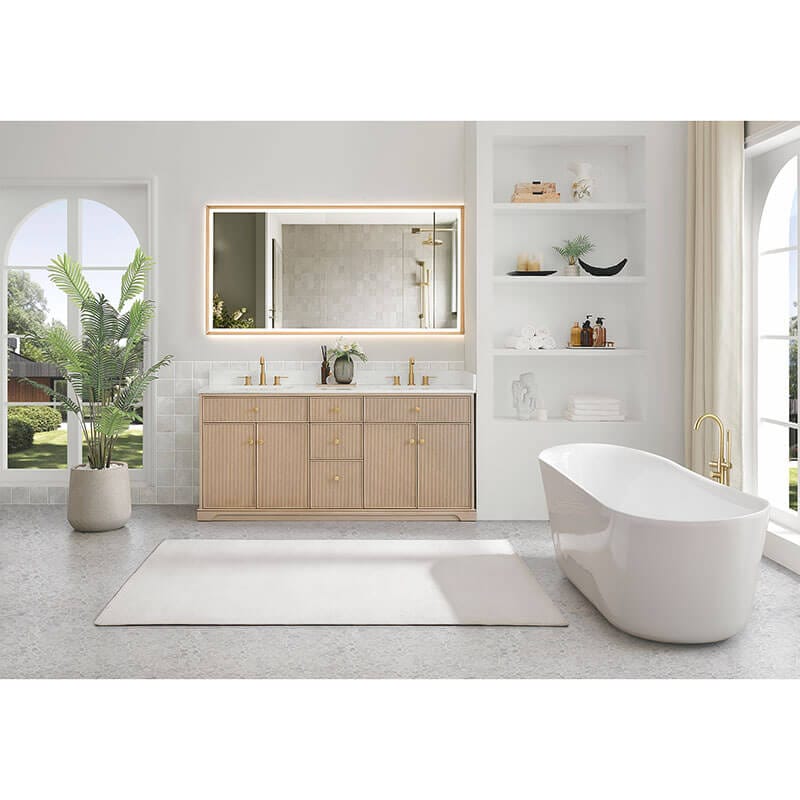Altair Barnett 72 inch Double Bathroom Vanity with Top Natural Oak Front View
