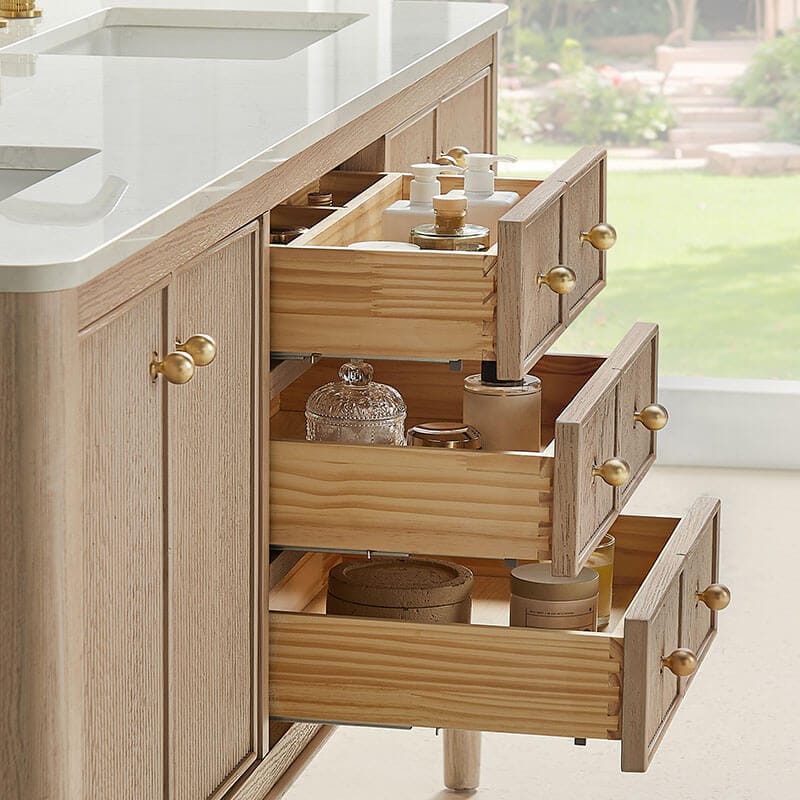 Altair Blaise 48 Inch Single Bathroom Vanity with Top Light Oak Side View Drawer