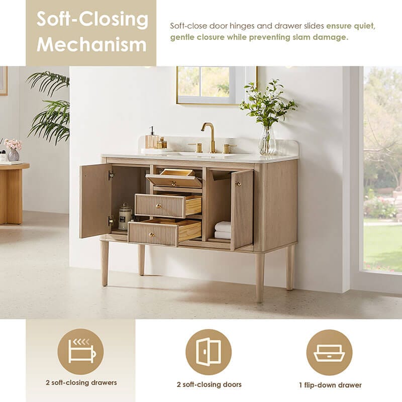 Altair Blaise 48 Inch Single Bathroom Vanity with Top Light Oak Soft Close Drawer