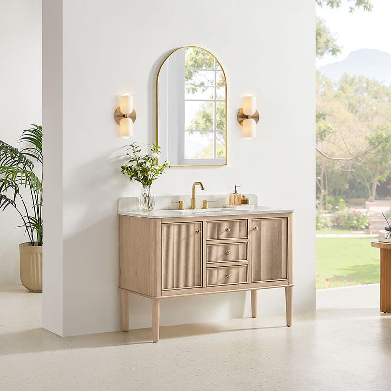 Altair Blaise 48 Single Bathroom Vanity with Top Light Oak Corner View