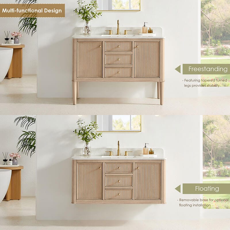 Altair Blaise 48 Single Bathroom Vanity with Top Light Oak Wall Mpounted Free Base