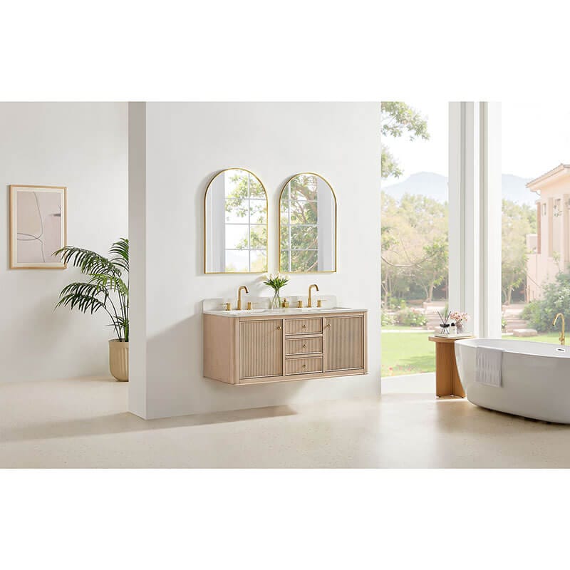Altair Blaise 54 Double Bathroom Vanity with Top Light Oak Corner View