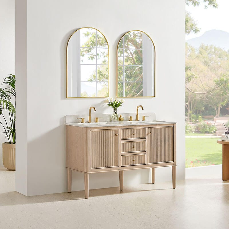 Altair Blaise 54 inch Double Bathroom Vanity with Top Light Oak Corner View