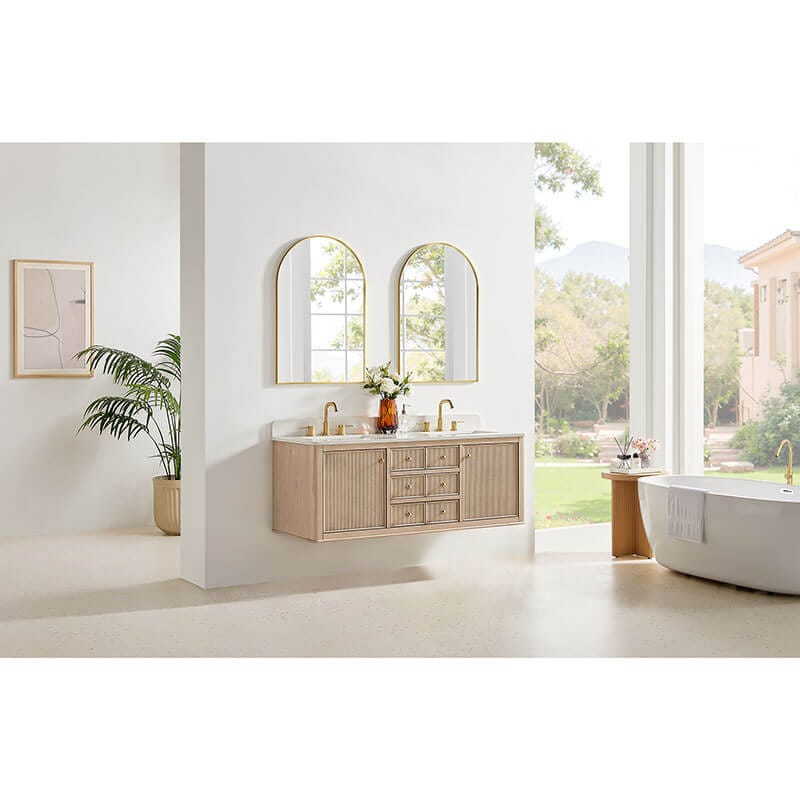 Altair Blaise 60 Double Bathroom Vanity with Top Light Oak Corner View