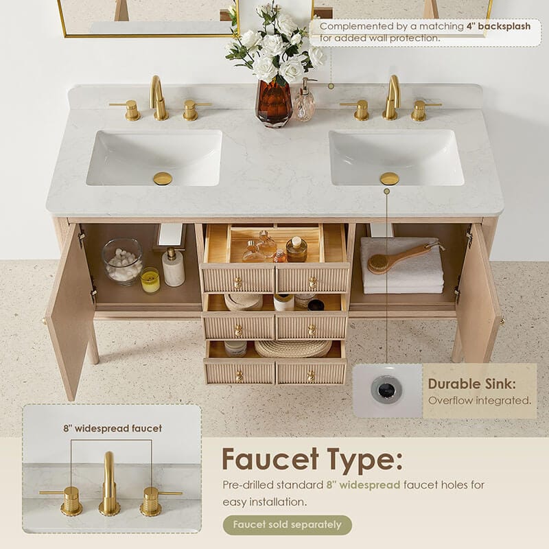 Altair Blaise 60 Double Bathroom Vanity with Top Light Oak Countertop
