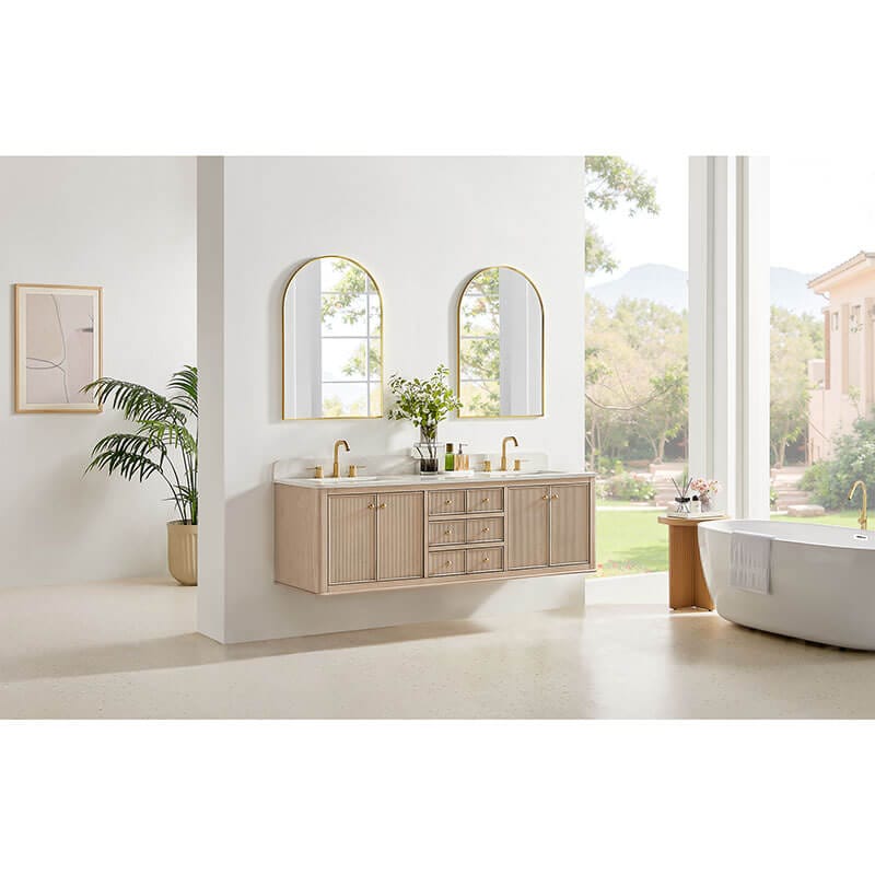 Altair Blaise 72 Double Bathroom Vanity with Top Light Oak Corner View