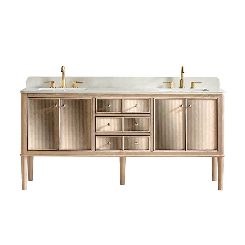 Altair Blaise 72 Double Bathroom Vanity with Top Light Oak Front View