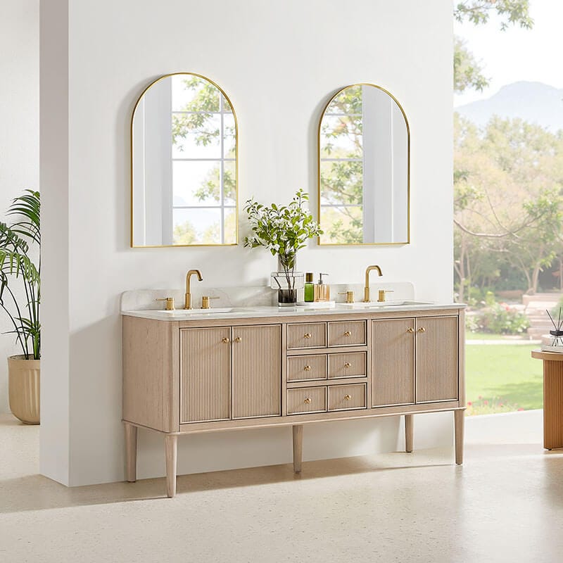 Altair Blaise 72 inch Double Bathroom Vanity with Top Light Oak Corner View