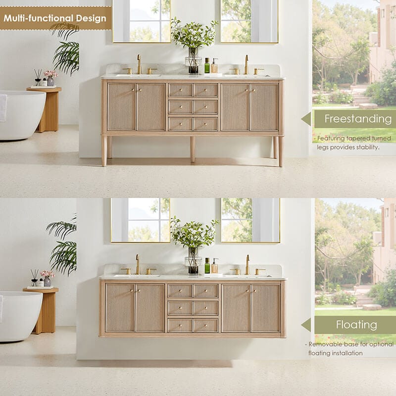 Altair Blaise 72 inch Double Bathroom Vanity with Top Light Oak Freestanding or Floating