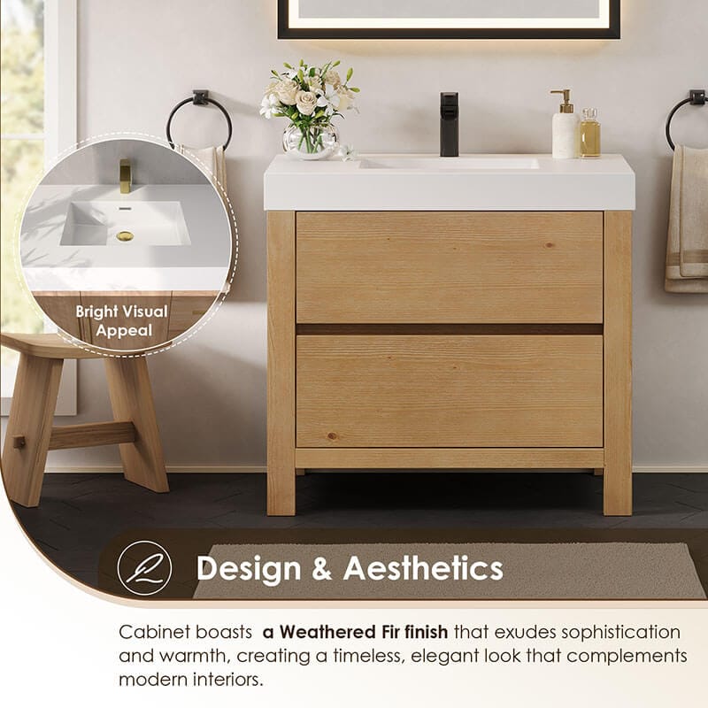 Altair Cascadia 36 inch Single Bathroom Vanity with Top Weathered Fir Front View Detail
