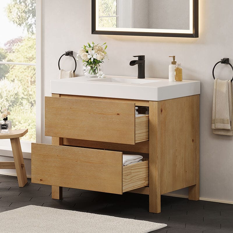 Altair Cascadia 36 Single Bathroom Vanity with Top Weathered Fir Open Drawer
