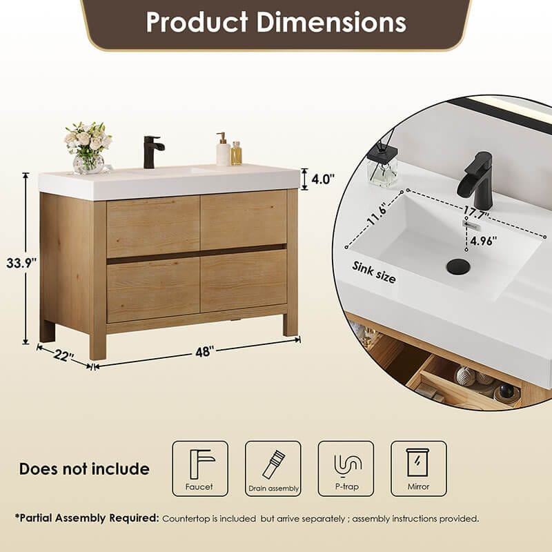 Altair Cascadia 48 Single Bathroom Vanity with Top Weathered Fir Dimension