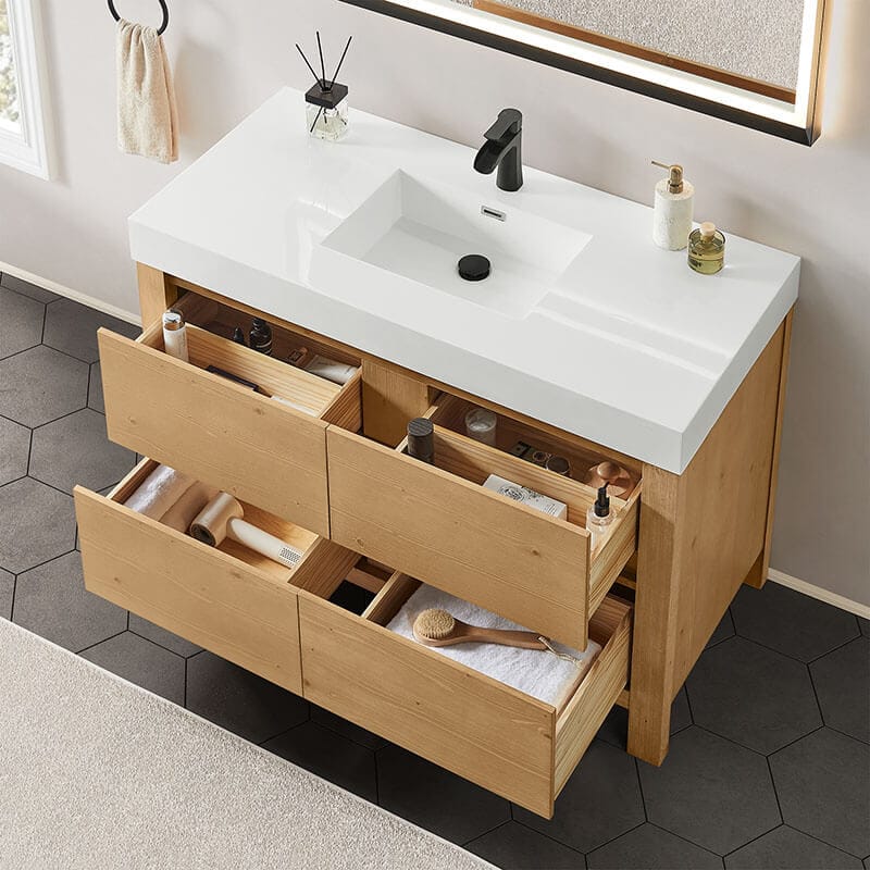 Altair Cascadia 48 Single Bathroom Vanity with Top Weathered Fir Top View Drawer