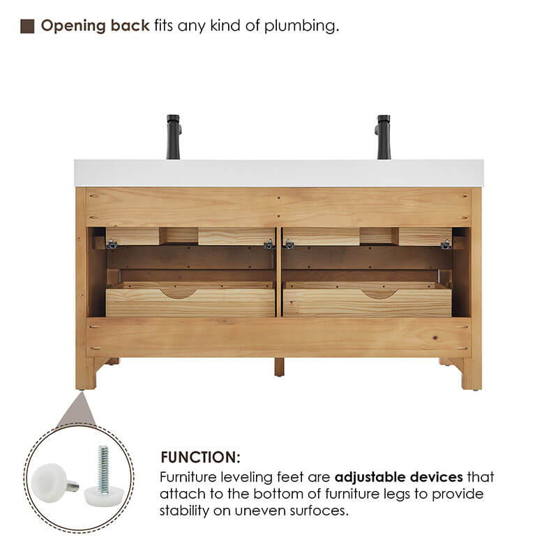 Altair Cascadia 60 Double Bathroom Vanity with Top Weathered Fir Back View