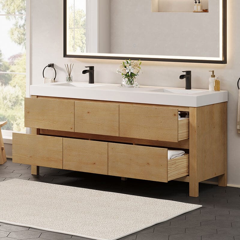 Altair Cascadia 72 Double Bathroom Vanity with Top Weathered Fir Corner View Drawer