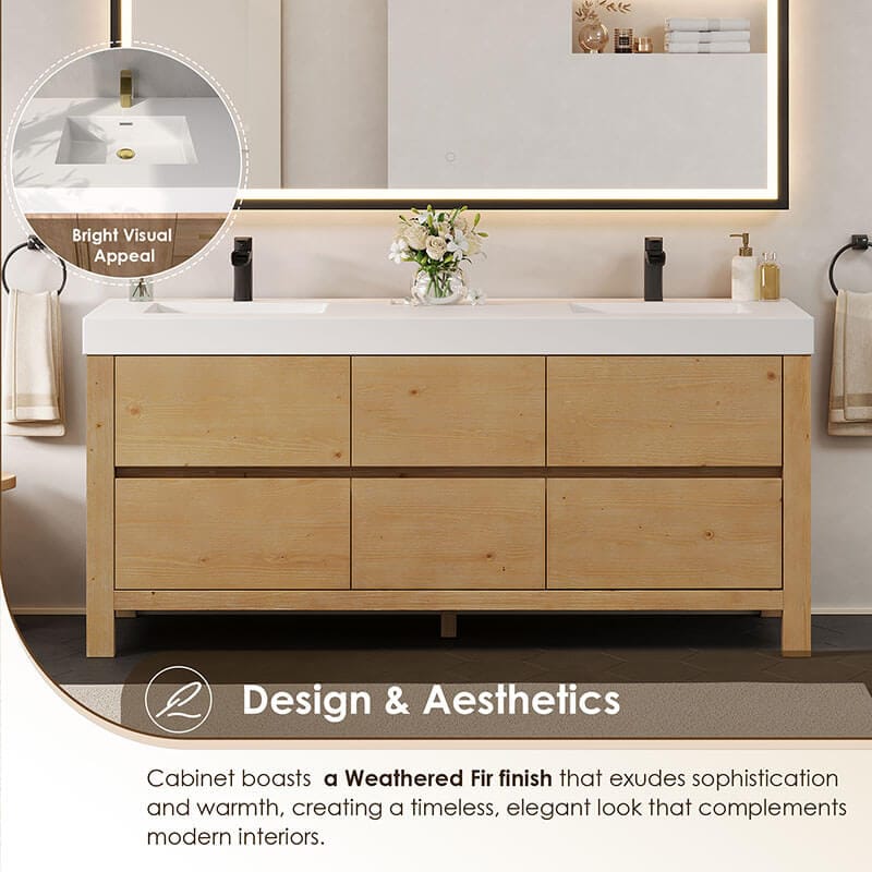 Altair Cascadia 72 inch Double Bathroom Vanity with Top Weathered Fir Front View Detail