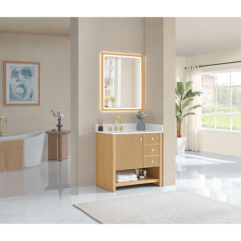 Altair Cecil 36 inch Single Bathroom Vanity with Top White Oak Corner View