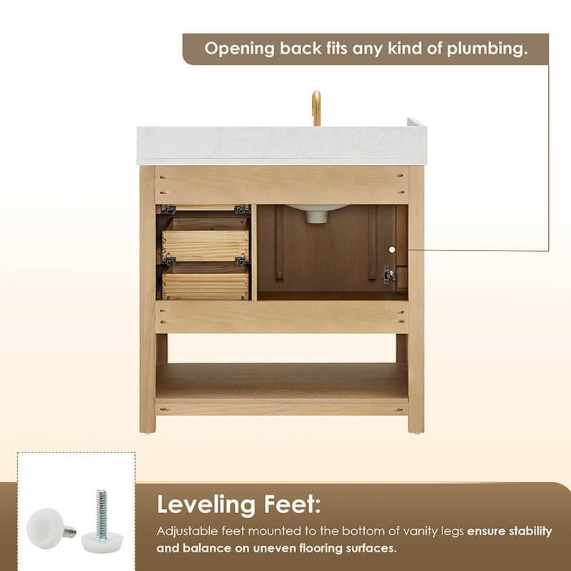 Altair Cecil 36 Single Bathroom Vanity with Top White Oak Back View