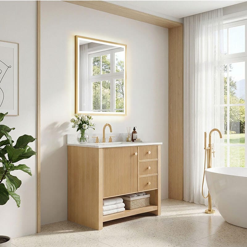 Altair Cecil 36 Single Bathroom Vanity with Top White Oak Corner View