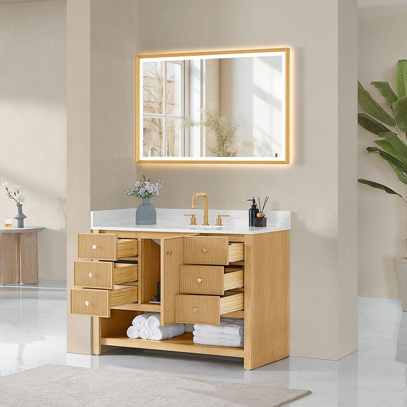 Altair Cecil 48 Single Bathroom Vanity with Top White Oak Open Drawer