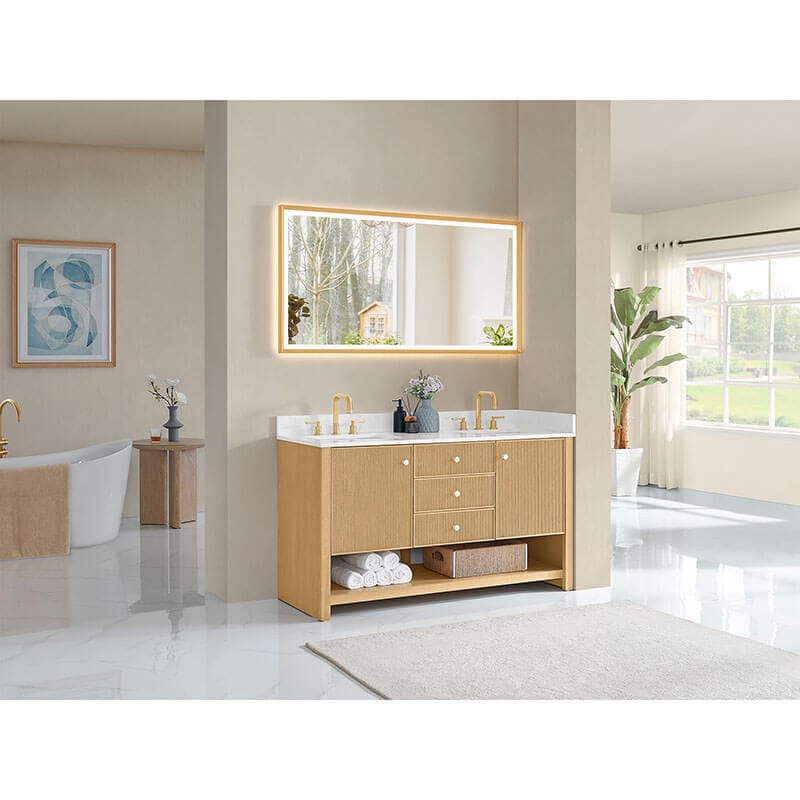 Altair Cecil 60 Double Bathroom Vanity with Top White Oak Corner View