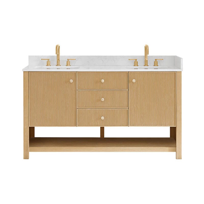 Altair Cecil 60 Double Bathroom Vanity with Top White Oak Front View