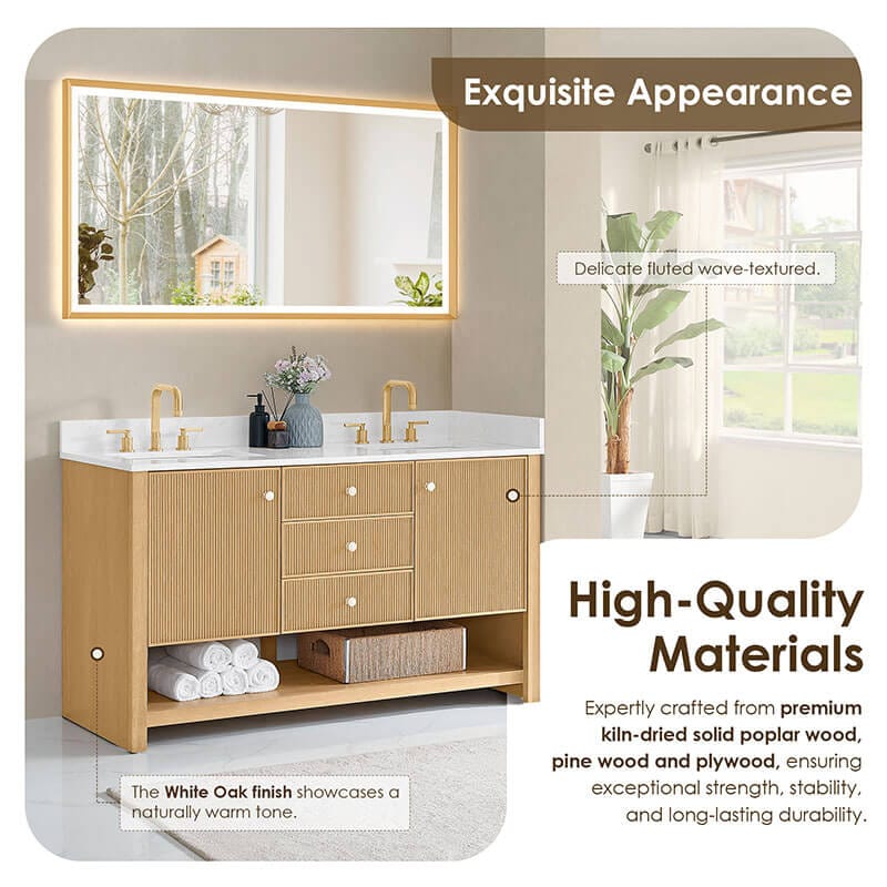 Altair Cecil 60 Double Bathroom Vanity with Top White Oak Quality Materials