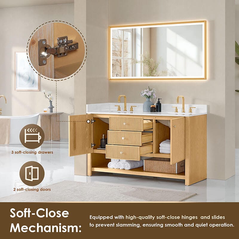 Altair Cecil 60 Double Bathroom Vanity with Top White Oak Soft Close Drawer