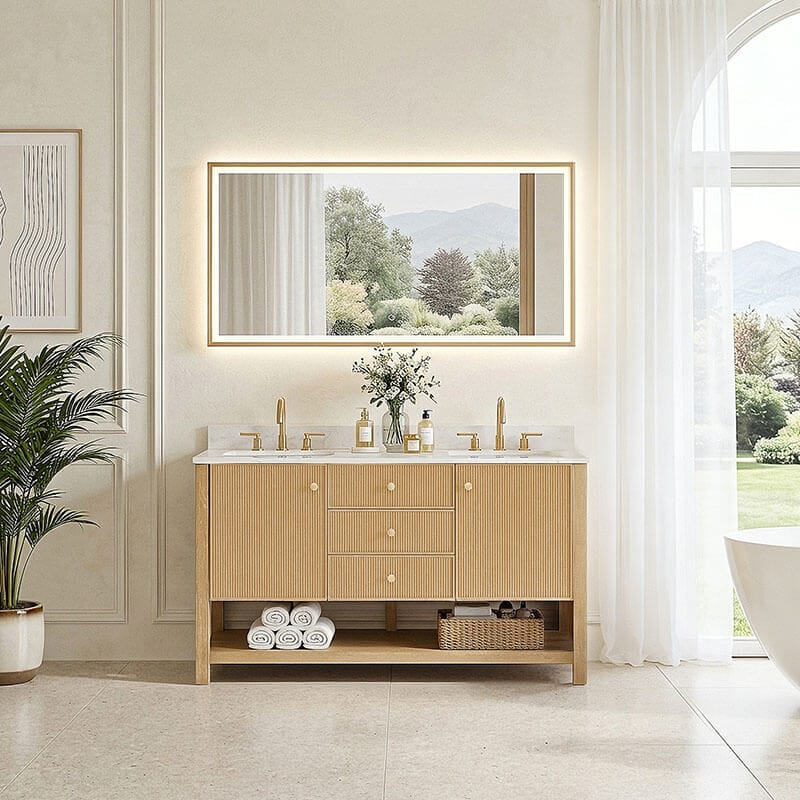 Altair Cecil 60 inch Double Bathroom Vanity with Top White Oak Front View
