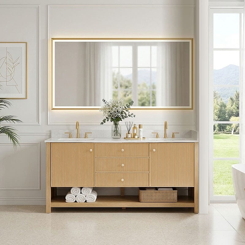 Altair Cecil 72 inch Double Bathroom Vanity with Top White Oak Front View