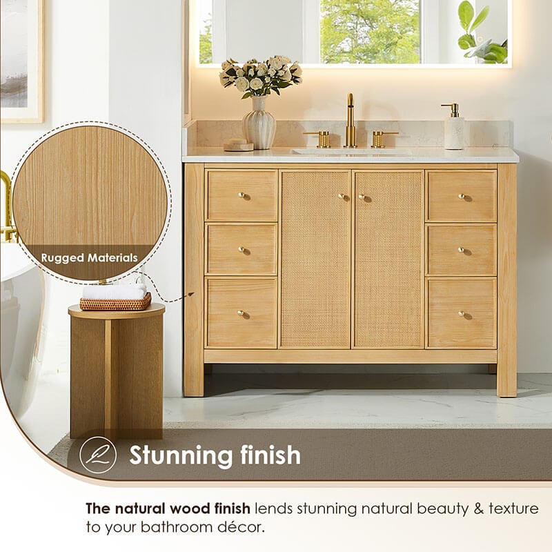 Altair Cedar 48 inch Single Bathroom Vanity with Top Natural Wood Front View Detail